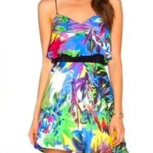 Milly New York Silk Floral Mini Dress Abstract Print Black Waist Cocktail Y2K 6